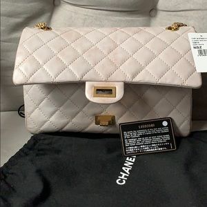 Chanel aged Classic bag with flap dark white